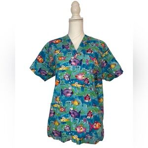 Peaches Uniforms 100% Cotton ER Hospital Fishes Nursing Medical Scrub Top W Sm